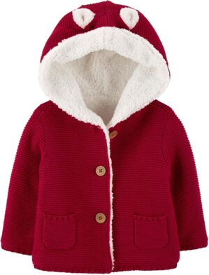 Carter’s Unisex Baby Boys and Baby Girls Button Front Hooded Sherpa-Lined Cardigan Jacket