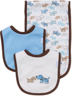 Little Me Baby Boys and Girls 100% Cotton 3-Piece Bib and Burp Sets, 2 Bibs and 1 Burp Cloth