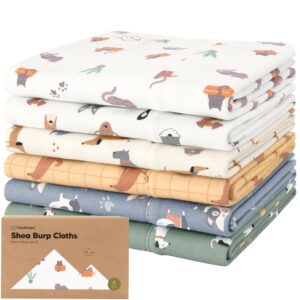 Organic Burp Cloths Baby Girl, Boy – 6-Pack Large Baby Burp Cloths, Super Absorbent Burping Cloths for Babies, Soft & Plush Cotton Burp Cloth, Spit Up Burp Rags, Newborn Burp Clothes (Pets & Paws)