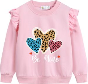 CM-Kid Valentine Girls Sweatshirts Heart Print Pink Red Shirt for Kids Girl Long Sleeve Love Sweatshirt Clothes 2-7 Years