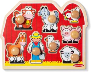 Melissa & Doug Farm Animals Jumbo Knob Wooden Puzzle Wooden Peg Chunky Baby Puzzle, Preschoool Learning, Knob Board For Toddlers Ages 1+
