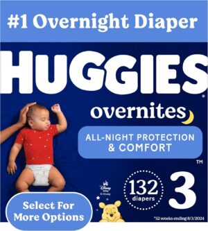 Huggies Size 3 Overnites Baby Diapers: Overnight Diapers, Size 3 (16-28 lbs), 132 Ct (2 Packs of 66)