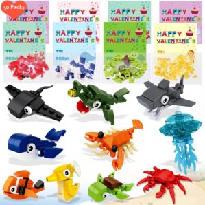 Building Block and Card Valentine 30 Building Blocks and 30 Cards for Kids’ Party Favors, Birthday Gifts, Classroom Prizes, and Holiday Goodie Bags, Ocean Animal