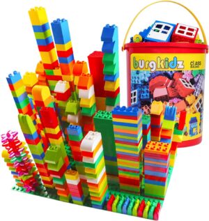 burgkidz Big Building Block Set – 214 Pieces Toddler Educational Toy Classic Large Size Building Block Bricks – 13 Fun Shapes and Storage Bucket – Compatible with All Major Bulk Bricks Set