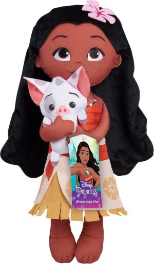 Disney Princess Lil’ Friends Plushie Moana & Pua 14-inch Plushie Doll, Kids Toys for Ages 3 Up by Just Play