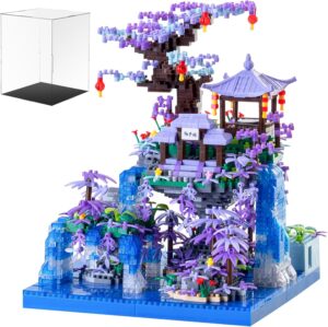 Peach Blossom Pond Building Blocks Set,Building Blocks Set Gifts for Adults and Kids, Micro Bricks Cherry Blossom Tree House Kit with LED Light and Display Box（2500+Pieces）