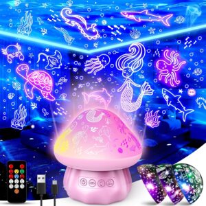 Night Light Projector for Kids: 4 in 1 Night Light Toys for 3 4 5 6 7 8 9 10 11 12 Year Old Girl Unicorns & Sea & Star Night Lights Projector, Night lamp for Bedroom, Easter Birthday Gifts for Girls
