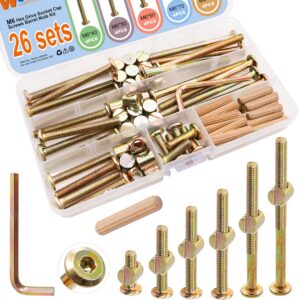 weideer 26 Set Crib Screws Hardware Replacement Kit Baby Bed Frame Bolts M6x20/40/50/60/70/80mm Barrel Nuts Wooden Dowel Pins Hex Drive Socket Cap Screws Kit for Beds Chairs Furniture