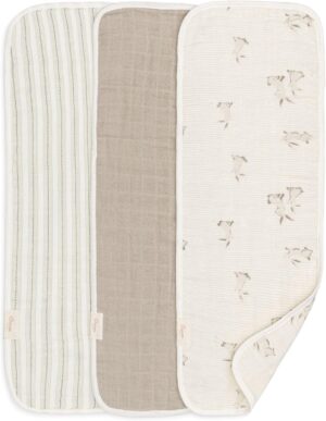 Crane Baby 100% Organic Cotton 3-pc. Burp Cloth Set – GOTS Certified Cotton, Absorbent & Lightweight with Bunny & Stripe Designs, Machine Washable, Muslin Burp Cloth