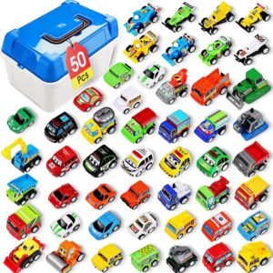50 Pcs Toy Cars with Large Plastic Organizer, Pull Back Cars for Kids, Cars for Kids Ages 3-5, Birthday and Party Decorations, Birthday Presents for 3 + Year Old Girls and Boys