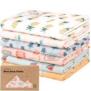 Organic Burp Cloths Baby Girl, Boy – 6-Pack Large Baby Burp Cloths, Super Absorbent Burping Cloths for Babies, Soft & Plush Cotton Burp Cloth, Spit Up Burp Rags, Newborn Burp Clothes (Beach Day)