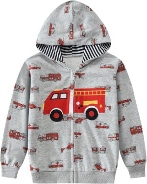 DDSOL Boy Zip-up Jacket Toddler Zipper Hoodie Hooded Sweatshirt Light Winter Fall Outwear 2t-7t