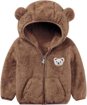 Baby Boys Girls Fleece Jackets Zip Up Hoodies Cute Bear Coats Fall Winter Fuzzy Jacket Newborn Boys Girls Outwear