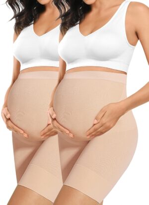 “Baby Bump” Premium Maternity Shapewear, High Waisted Mid-Thigh Pregnancy Underwear Prevent Chaffing Soft Adominal Support