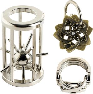 Metal Brain Teasers Puzzles Kit – 3 PCS Alloy Unlock Interlock Cast Coils Puzzle Game Toys for Adults Mind IQ Logic Test Disentanglement Games School Office Supplies WP12