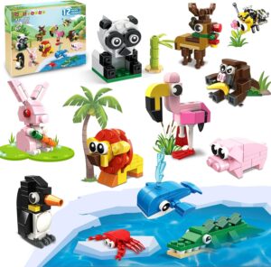 HOGOKIDS Party Favors for Kids – 12 Pack Animals Building Blocks Toy for Easter Gifts Goodie Bags Classroom Prizes Stocking Stuffers Building Set Valentines Day Birthday Gift for Boy Girl Ages 6-12+