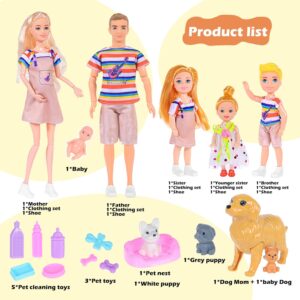 Family Dollhouse Dolls Playset – 6 People with Dollhouse Pets Included Pregnant Mom Dad 3 Kids and Accessories for 3-12 Years Old Toddlers Gift