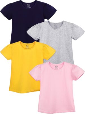 Poroka 4 Pack Toddler Girls Shirts Kids Cotton Short Sleeve T Shirts Tops Tees Girls Summer T-Shirts
