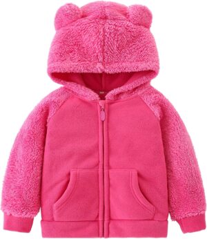 AMIYAN Bear Ears Shape Fleece Warm Hoodies Clothes Toddler Zip-up Light Jacket Sweatshirt Outwear For Baby Boys