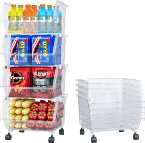 TidyFriend Plastic Stackable Storage Bins Clear – 4 Pack Large Open Front Bins For Toy Organizers and Pantry, Kitchen, Bathroom Essentials