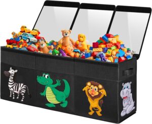 Extra Large Toy Box, Collapsible Sturdy Toy Storage Organizer with Lids, Dinosaur Storage Box for Boys Girls, 42″x16″x14″ Kids Bin Chest Baskets for Living Room, Playroom, Bedroom, Nursery, Black
