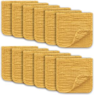 Muslin Burp Cloths Large 100% Cotton Hand Washcloths for Boys & Girls, Baby Essentials Extra Absorbent and Soft Burping Rags for Newborn Registry (Honey, 12-Pack, 20″ X10″)