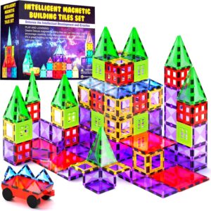 Magnetic Tiles Building Blocks Toy – STEM Educational Magnet Set for Kids, Creativity Preschool Learning Sensory Montessori Toddler Toys for Boys & Girls 3+ Years Old – 57PC