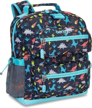 Bentgo Kids Backpack – Lightweight 14” Backpack in Fun Prints for School, Travel, & Daycare, Ideal for Ages 4+, Roomy Interior, Durable & Water-Resistant Fabric, & Loop for Lunch Bag (Dinosaur)