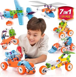 STEM Building Toy for 7-12 Year Old Boys – 7-in-1 Models Kids Love to Build and Play – 171Pcs Construction Set with Engineering Activity Kit – Best Birthday Gift Toy
