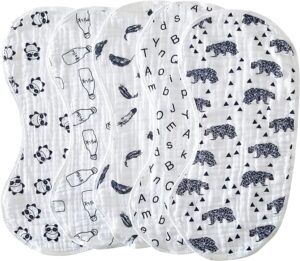ShoppeWatch Muslin Burp Cloths Baby Burping Bibs 100% Natural Cotton 5-Pack Large 6 Layers Thick Soft Absorbent Cloth Spit Up Dribble Towels Rags for Newborns Baby Boy or Girl Unisex BB28