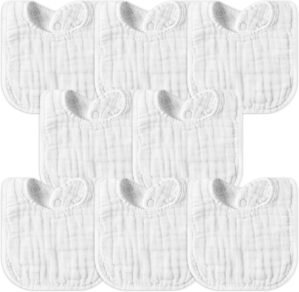 GROBRO7 8Pcs Muslin Baby Bibs Soft Cotton Adjustable Snap Drool Bib Absorbent Breathable Feeding Bibs for Teething Drooling
