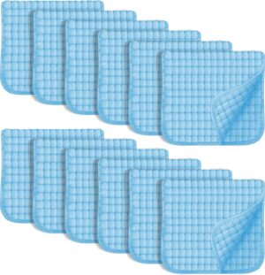 SWEET DOLPHIN 12 Pack Muslin Burp Cloths Large 100% Cotton Hand Washcloths for Baby – Baby Essentials Extra Absorbent and Soft Boys & Girls Milk Spit Up Rags for Newborn Registry- Aquamarine, 20″ X10″