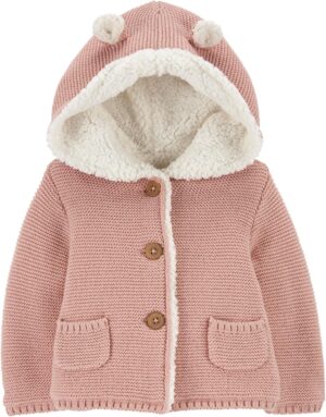 Carter’s Unisex Baby Boys and Baby Girls Button Front Hooded Sherpa-Lined Cardigan Jacket
