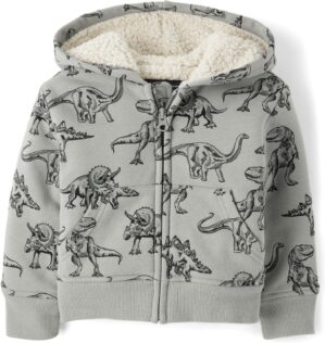 The Children’s Place Baby Boys’ and Toddler Long Sleeve, Sherpa Lined, Zip-Front Hoodie Sweatshirt