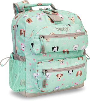 Bentgo Kids Backpack – Lightweight 14” Backpack in Fun Prints for School, Travel, & Daycare, Ideal for Ages 4+, Roomy Interior, Durable & Water-Resistant Fabric, & Loop for Lunch Bag (Puppy Love)