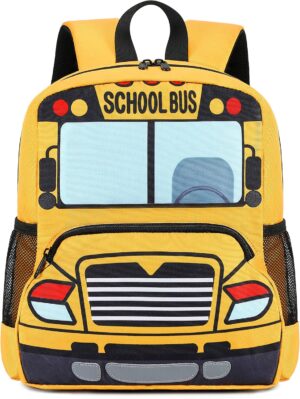 Kids Backpack for Boys Girls Preschool Bookbags 3D Cartoon Daycare Toddler Bags (Yellow bus)
