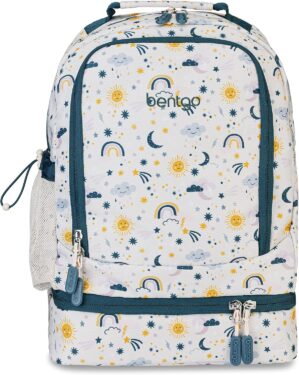 Bentgo Kids 2-in-1 Backpack & Insulated Lunch Bag – Durable 16” Backpack & Lunch Container in Unique Prints for School & Travel – Water Resistant, Padded & Large Compartments (Friendly Skies)