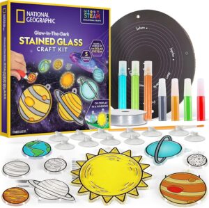 National Geographic Kids Window Art Kit – Stained Glass Solar System Arts & Crafts Kit with Glow in The Dark Planets, Use as Window Suncatchers, Hanging Decor from Ceiling, Mobile, Space Room Decor