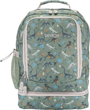 Bentgo Kids 2-in-1 Backpack & Insulated Lunch Bag – Durable 16” Backpack & Lunch Container in Unique Prints for School & Travel – Water Resistant, Padded & Large Compartments (Dino Fossils)