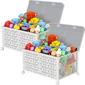PHINOX Toy Box Storage, Toy Chest Toy Organizers and Storage Bins, Large Toy Box for Boys Girls, 70L Toy Storage Organizer with Wheels, Collapsible Metal Kids Toy Storage for Nursery, Playroom-2PACK