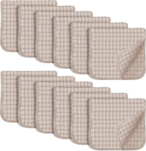 SWEET DOLPHIN 12 Pack Muslin Burp Cloths Large 100% Cotton Hand Washcloths for Baby – Baby Essentials Extra Absorbent and Soft Boys & Girls Milk Spit Up Rags for Newborn Registry – Brown, 20″ X10″