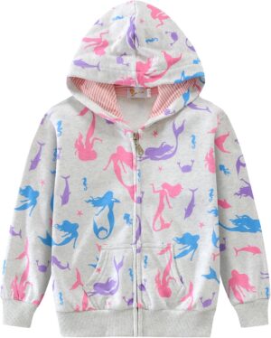 Little Hand Girls Unicorn Hoodies Zip Up Kids Strawberry Jackets Long Sleeve Toddler Dinosaur Sweatshirt Clothes 2-7 Years