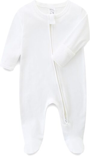 Baby Romper 100% Organic Cotton Pajamas One Piece Long Sleeve Zipper Footie Onesie for 0~12M Baby