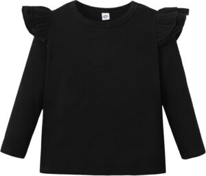 LYSMuch Toddler Baby Girls Long Sleeve Ruffle T Shirt Kids Casual Plain Solid Top Blouse T-Shirt Undershirt