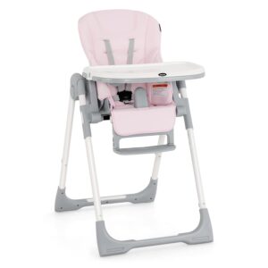 INFANS High Chair for Babies & Toddlers, Foldable Highchair with Multiple Adjustable Backrest, Footrest and Seat Height, Removable Tray, Detachable PU Leather Cushion, Built-in Rear Wheels (Pink)