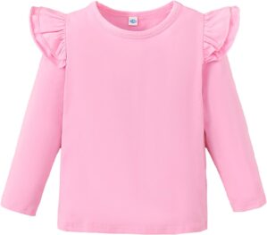Magic Park 12M-7Y Baby Girl Blouse Toddler Ruffle T-Shirts Kids Girl Solid Color Tee Casual Tops for Girls
