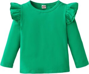 LYSMuch Toddler Baby Girls Long Sleeve Ruffle T Shirt Kids Casual Plain Solid Top Blouse T-Shirt Undershirt