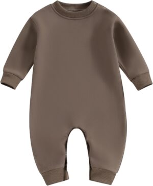 Newborn Baby Boy Girl Fleece Romper Jumpsuit Solid Color Long Sleeve Thick Sweater Onesie Warm Winter Outfit Clothes