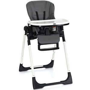 INFANS High Chair for Babies & Toddlers, Foldable Highchair with Multiple Adjustable Backrest, Footrest and Seat Height, Removable Tray, Detachable PU Leather Cushion, Built-in Rear Wheels (Dark Grey)
