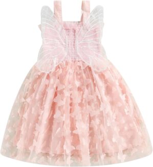 Toddler Baby Girl Butterfly Wings Dress Kids Girls Tulle Butterfly Wing Skirt Princess Sleeveless Birthday Tutu Party Dress